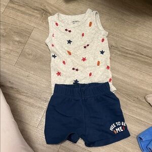 Carter's Gray Star and Rocket Onesie with Navy Shorts